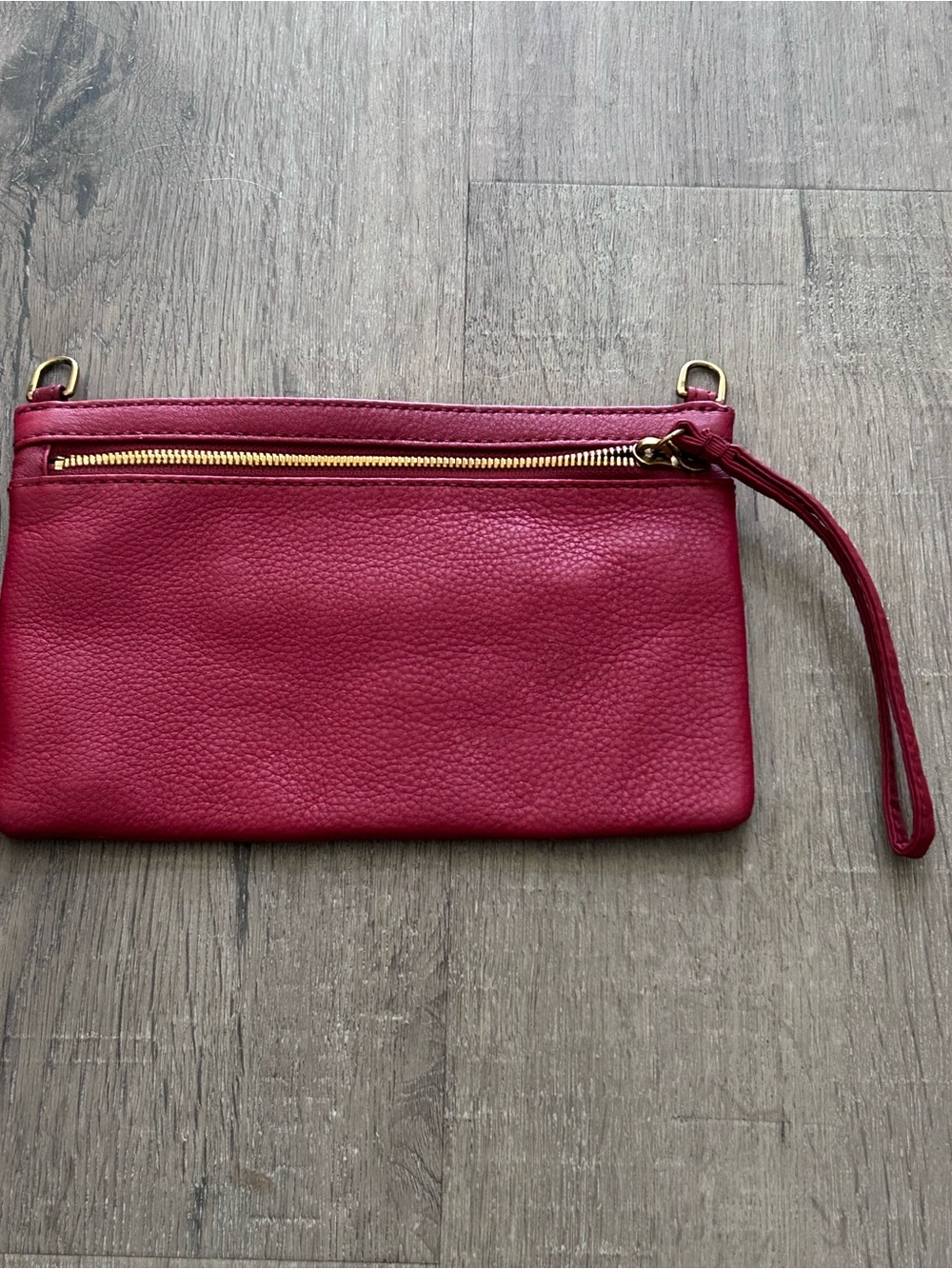HOBO Raspberry Red Leather Wristlet Clutch with Gold Hardware